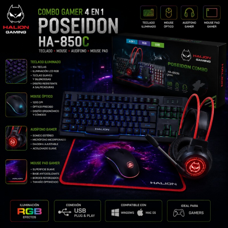 COMBO GAMER 4 EN 1 POSEIDON HA-850C HALION