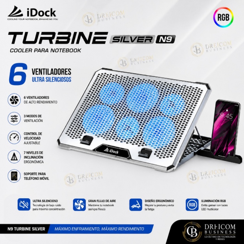 COOLER IDOCK TURBINE SILVER 6 VENTILADORES N9