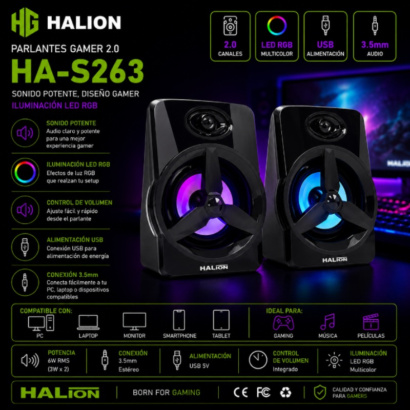 PARLANTE 2.0 GAMER HALION HA-S263