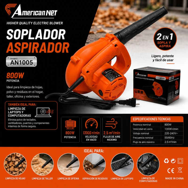 SOPLADOR ASPIRADOR 800W AMERICANT NET AN1005