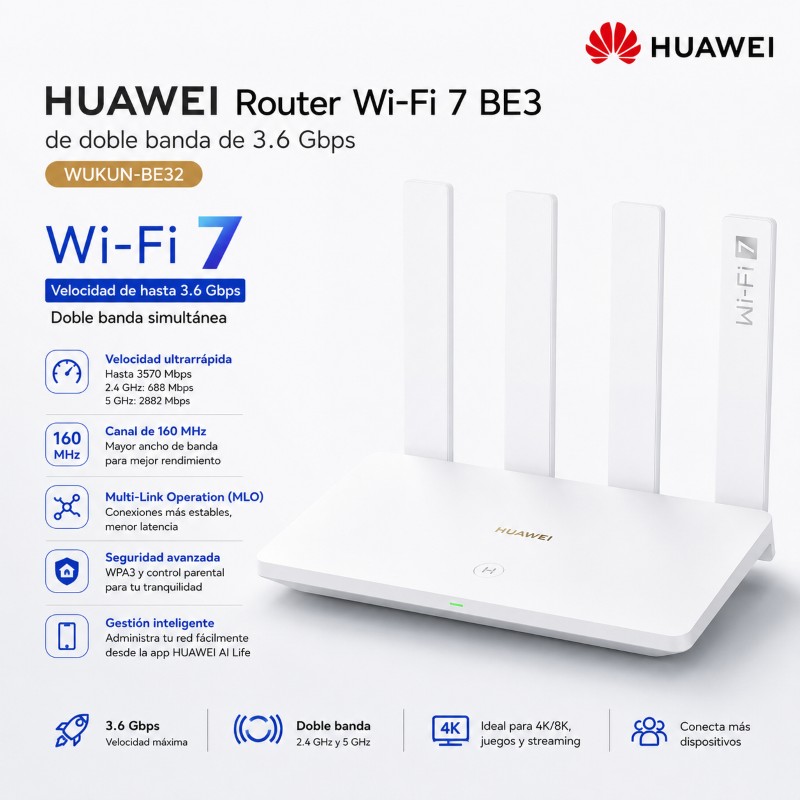 ROUTER DUAL BAND WIFI 7 3600 MBPS HUAWEI BE3 WUKUN-BE32