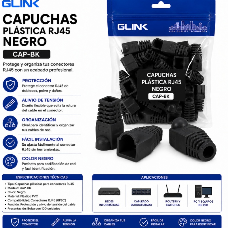 CAPUCHAS PLASTICA RJ45 UNIDAD NEGRO CAP-BK