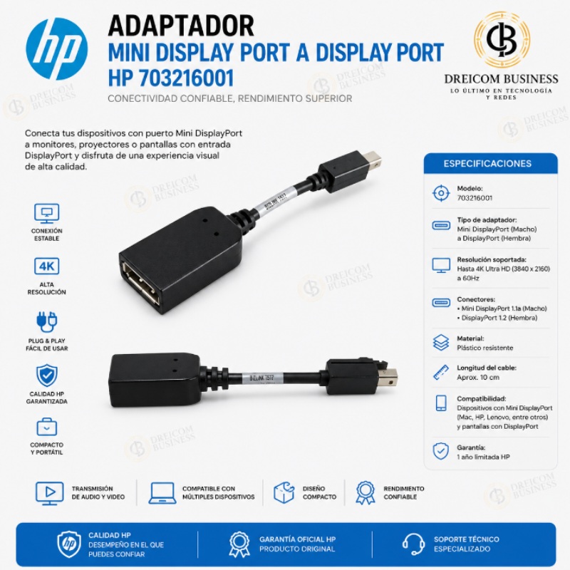 ADAPTADOR MINI DISPLAY PORT A DISPLAY PORT HP 703216001