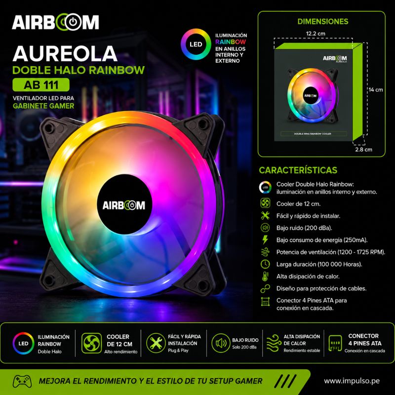 VENTILADOR PARA CASE GAMER AUREOLA AIRBCOM AB111