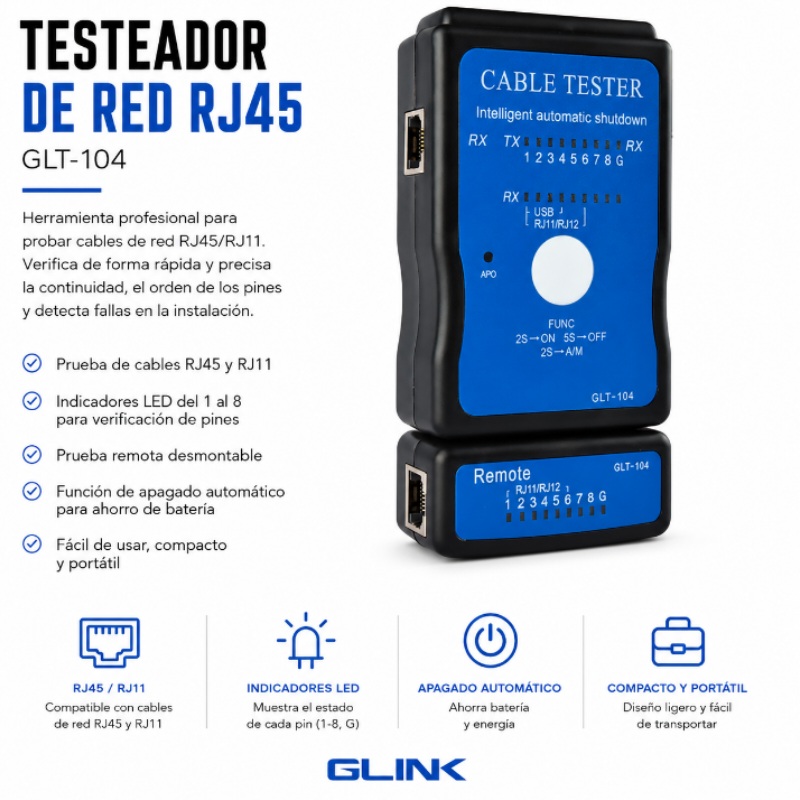 TESTEADOR DE RED G LINK RJ45 GLT-104