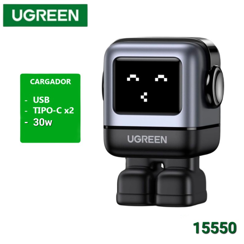CARGADOR USB-C 30W ROBOT NEGRO GAN UGREEN