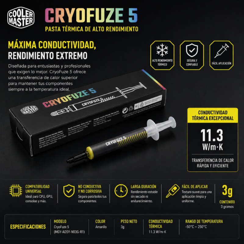 PASTA TERMICA CRYOFUZE 5 YELLOW 3G COOLER MASTER MGY-ADSY-N03G-R1
