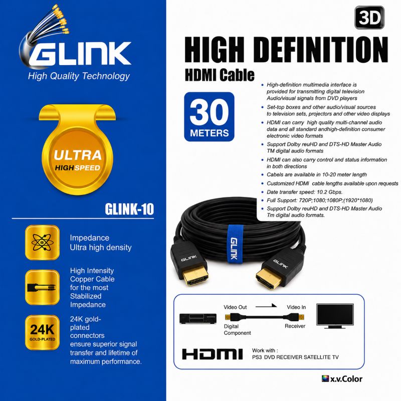 CABLE HDMI 30 MTS G LINK HD-30M-G GLINK-10