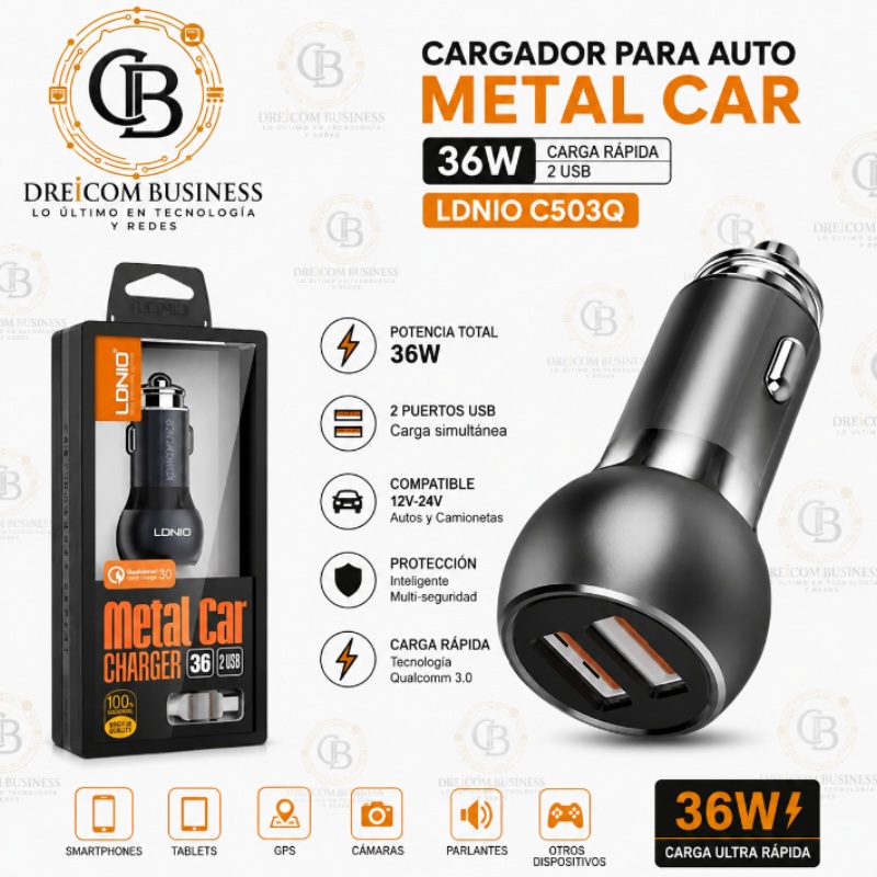 CARGADOR PARA AUTO METAL CAR 36W LDNIO C503Q