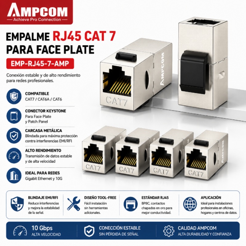 EMPALME RJ45 CAT 7 PARA FACE PLATE AMPCOM EMP-RJ45-7-AMP