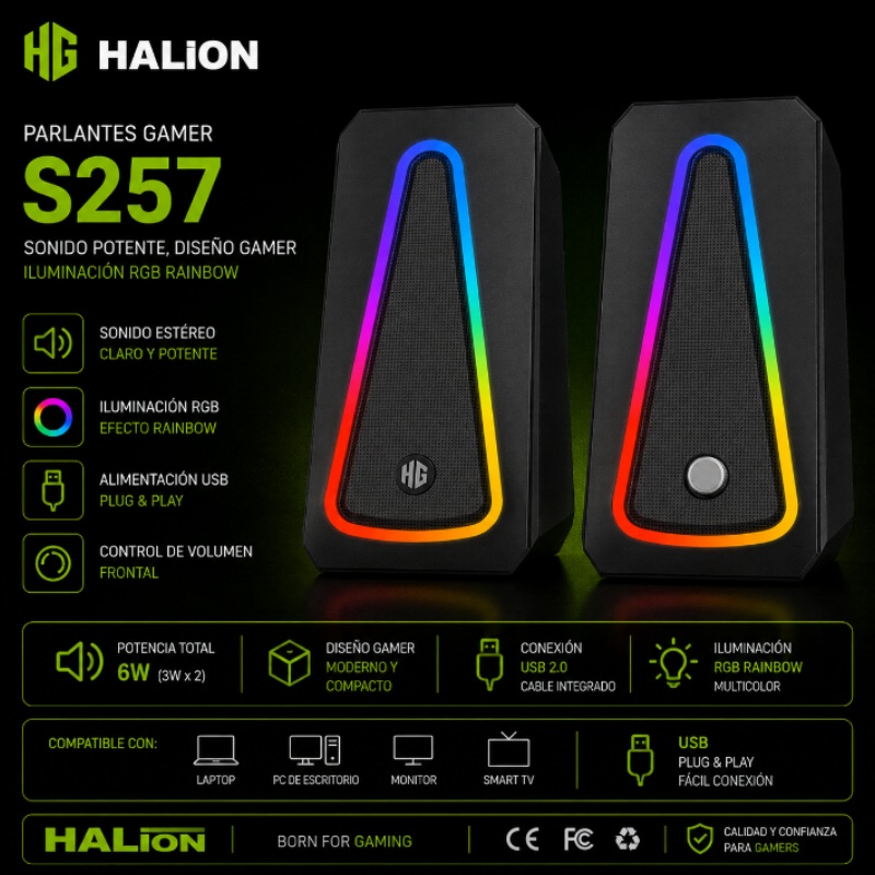 PARLANTE 2.0 GAMER 10W RGB HALION S257