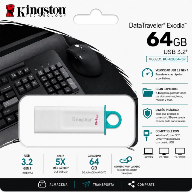 MEMORIA USB 64GB BLANCO KINGSTON KC-U2G64-5R