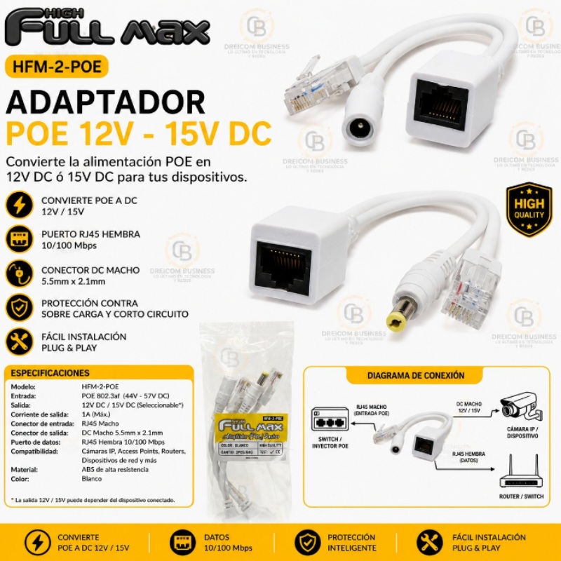 ADAPTADOR POE 12V - 15V DC HFM-2-POE
