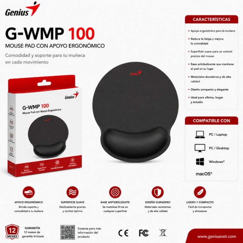 PAD MOUSE GENIUS G-WMP 100 C/DESCANSADOR BLACK