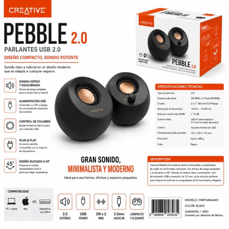 PARLANTE CREATIVE PEBBLE 2.0 BLACK