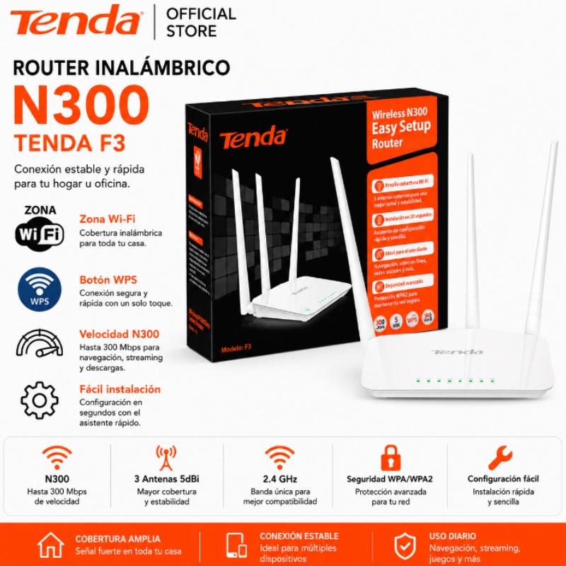 ROUTER N300 F3 3 ANTENAS TENDA