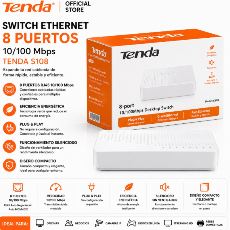 SWITCH ETHERNET 8P 10/100 TENDA S108