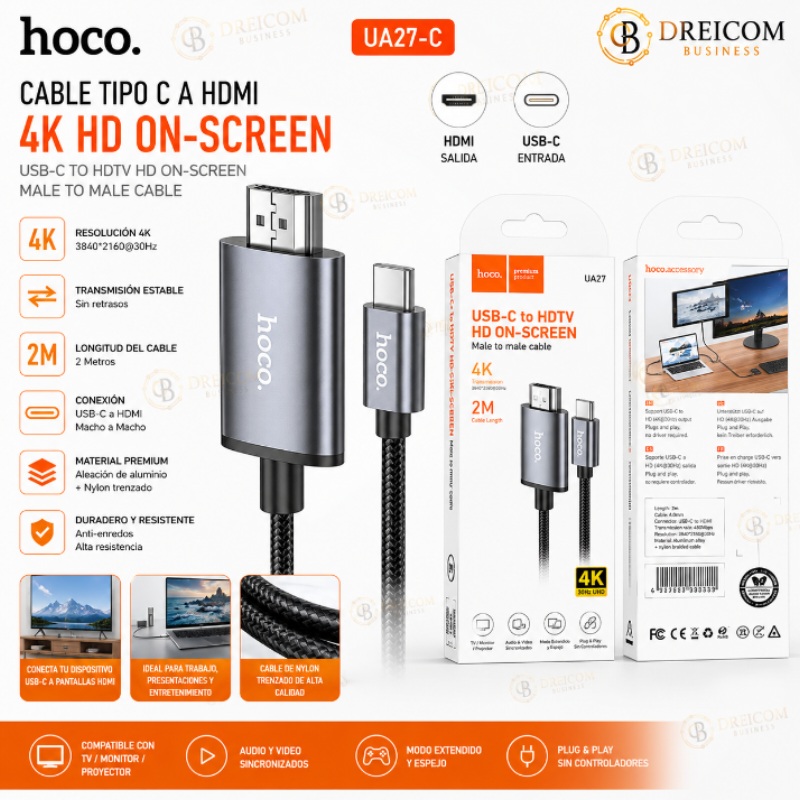 CABLE TIPO C A HDMI 4K 2M HOCO UA27-C