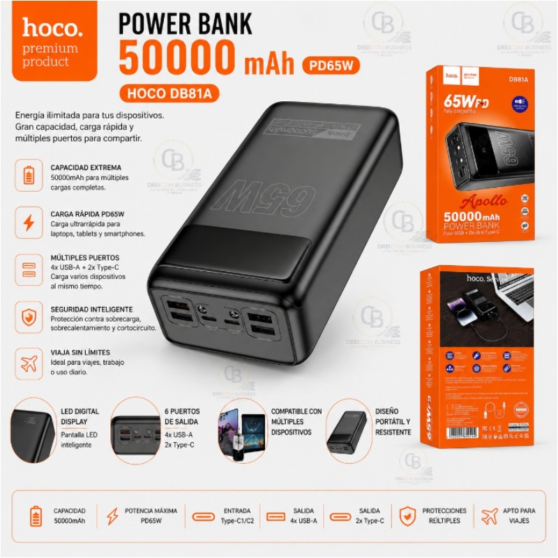 POWER BANK 50000MAH PD65W HOCO DB81A