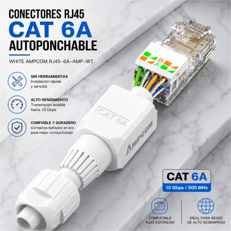 CONECTORES RJ45 CAT 6A WHITE AMPCOM RJ45-6A-AMP-WT
