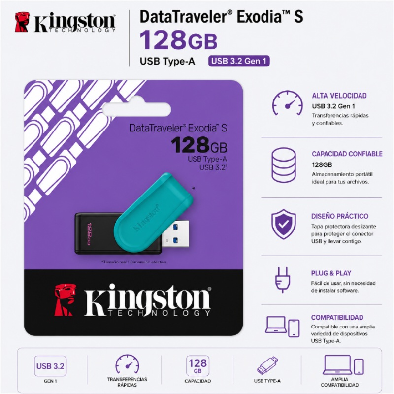 MEMORIA USB 3.2 128GB DATATRAVELER EXODIA S KINGSTON DTXS/128GB