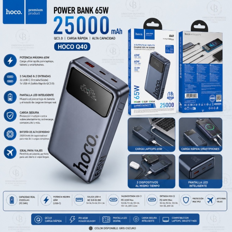 POWER BANK 65W 25000 MAH QC3.0 HOCO Q40