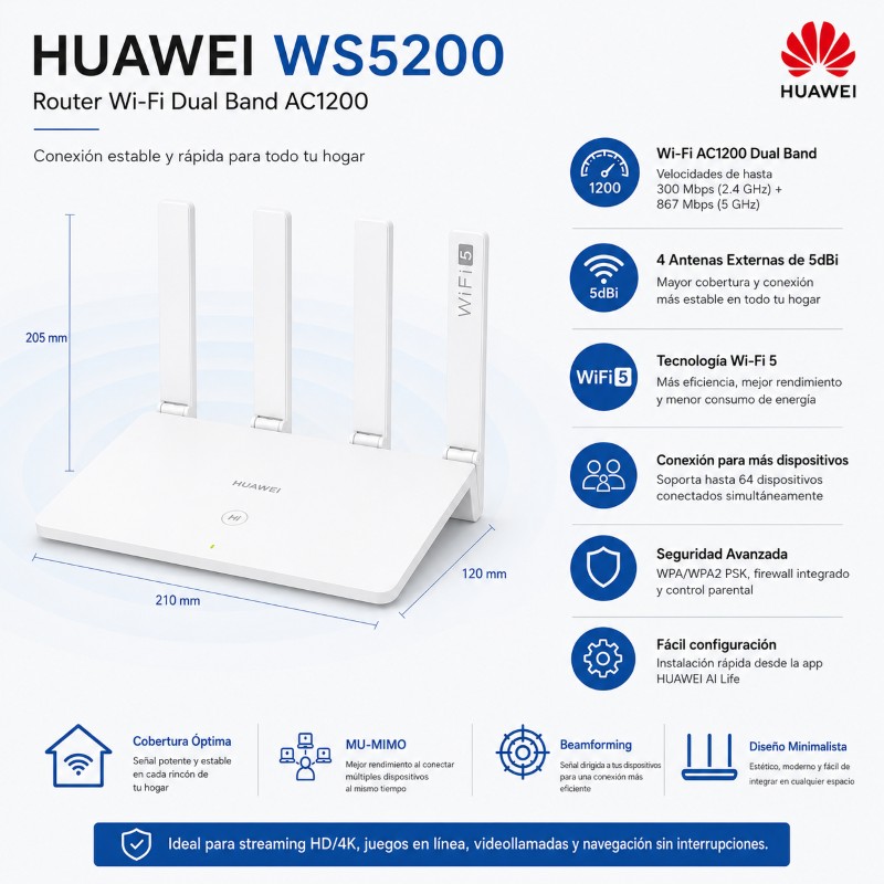 ROUTER DUAL BAND HUAWEI AC1200 WS5200 V2