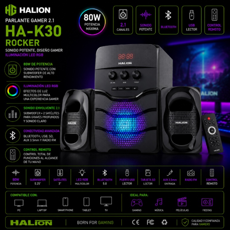PARLANTE 2.1 HALION ROCKER HA-K30 80W