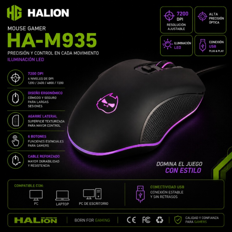 MOUSE GAMER WING HA-M935 RGB A725 HALION