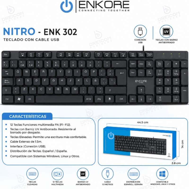 TECLADO CON CABLE USB NITRO ENKORE ENK 302
