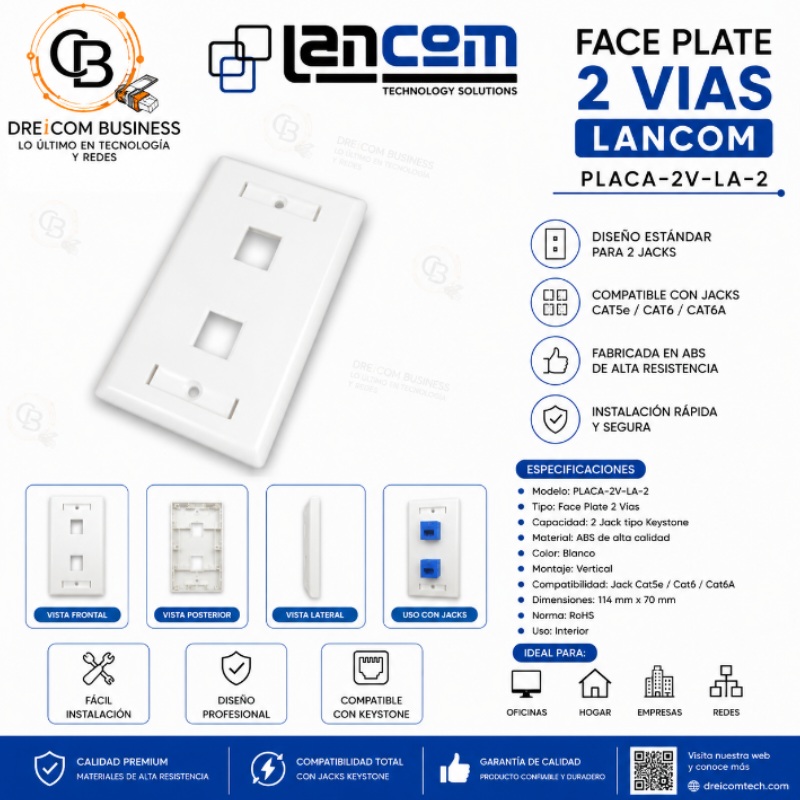 FACE PLATE 2 VIAS LANCOM CON IDENTIKI PLACA-2V-LA-2