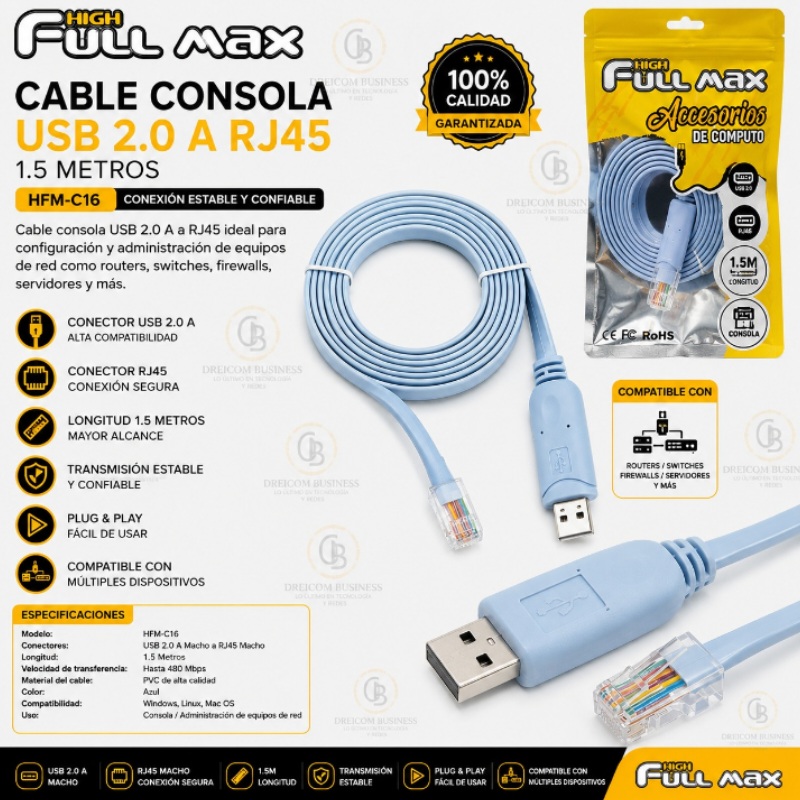 CABLE CONSOLA USB 2.0 A RJ45 1.5 M HFM-C16