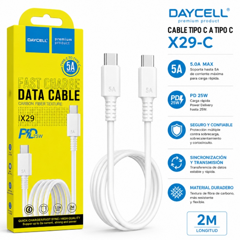CABLE TIPO C M/M 2 MTS 5A DAYCELL X29-C