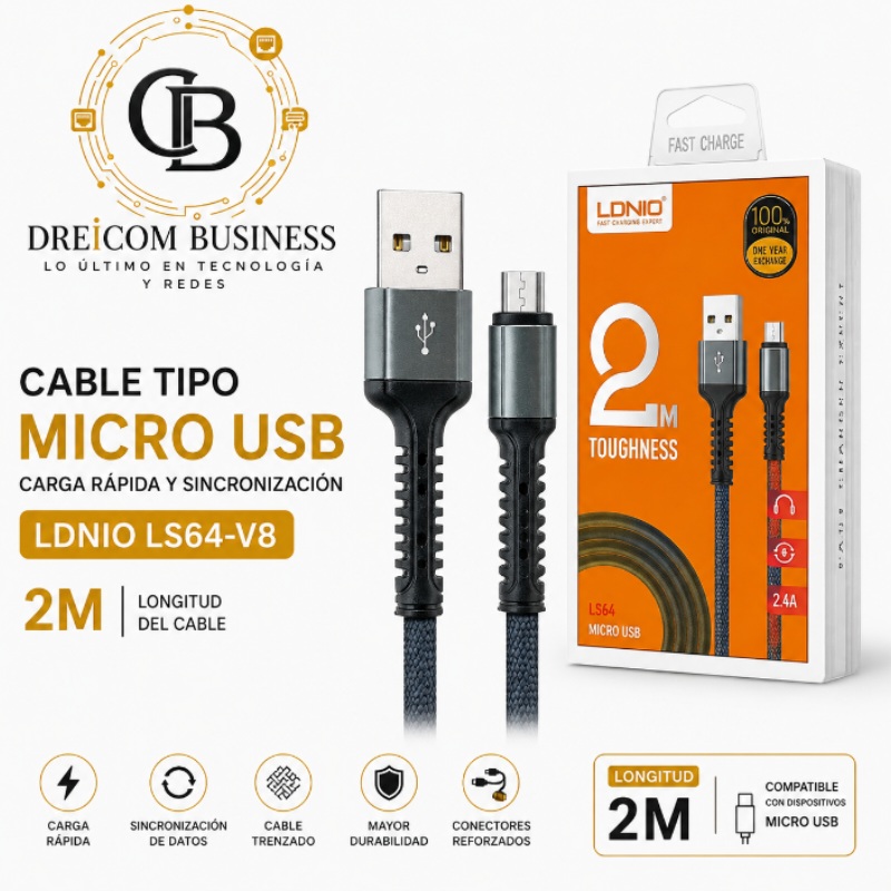 CABLE TIPO MICRO USB 2M LDNIO LS64-V8