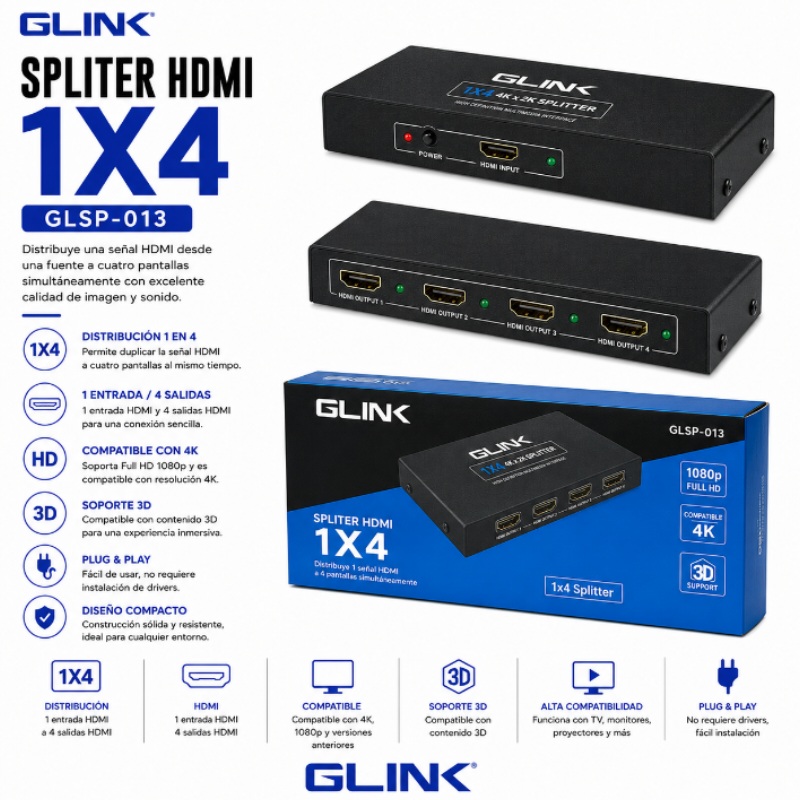 SPLITER HDMI 1X4 4K G LINK GLSP-013