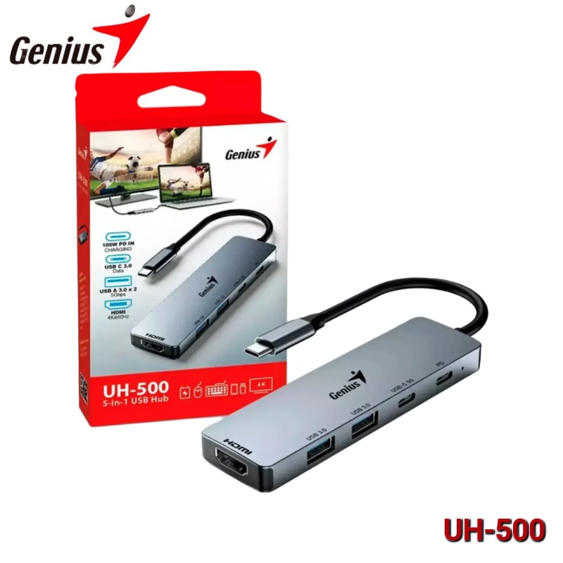 MULTIPUERTO TIPO C 5 EN 1 GENIUS UH-500 C/HDMI/USBAX2/C PD 100W