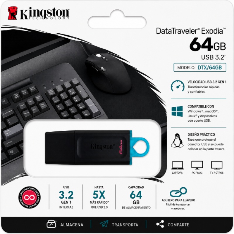 MEMORIA USB 64GB NEGRO KINGSTON DTX/64GB