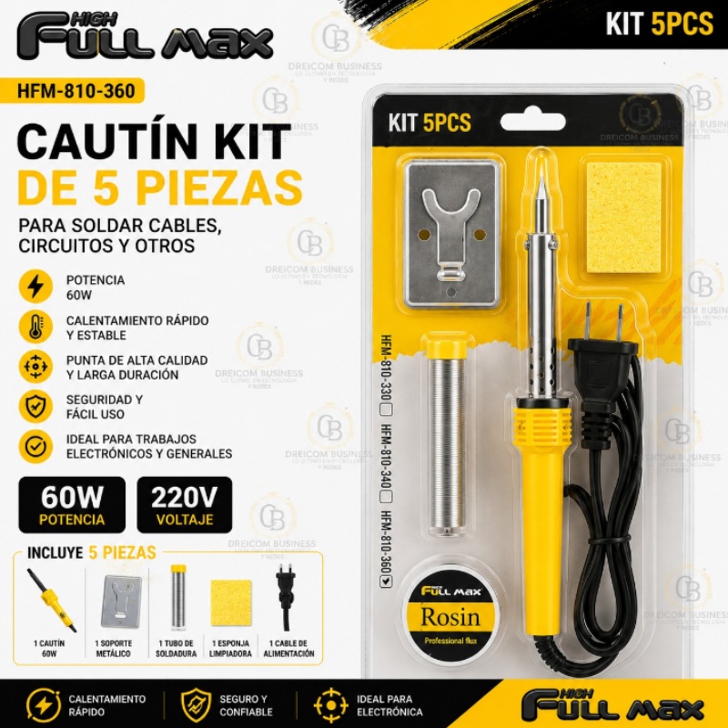 CAUTIN KIT DE 5 PIEZAS PARA SOLDAR CABLES, CIRCUITOS Y OTROS 60W FULL MAX HFM-810-360
