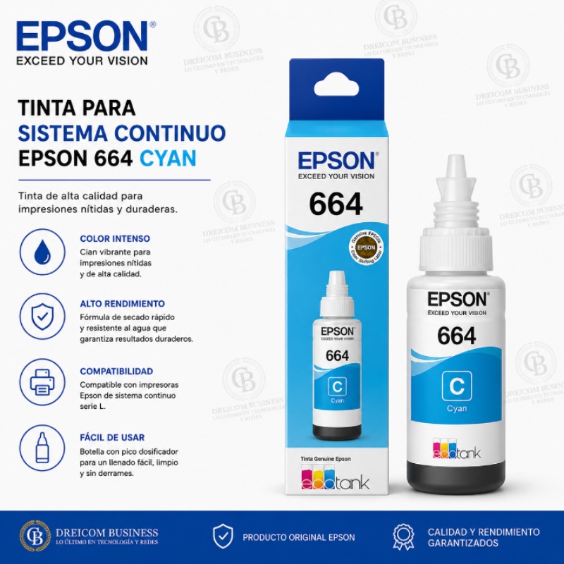 TINTA PARA SISTEMA CONTINUO EPSON 664 CYAN