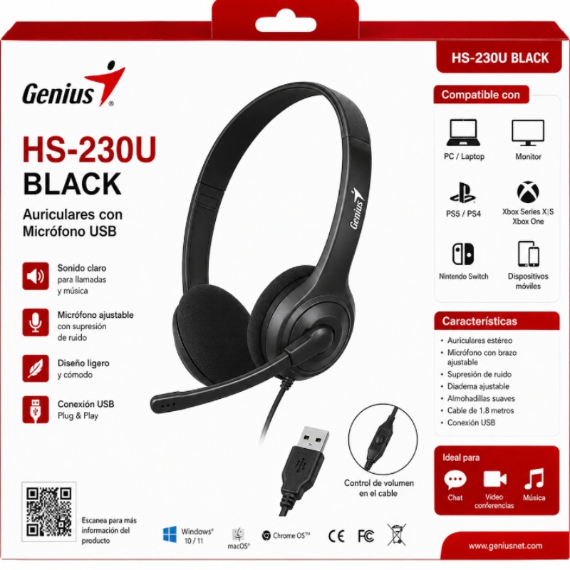 AUDIFONO CON MICROFONO USB HS-230U BLACK GENIUS