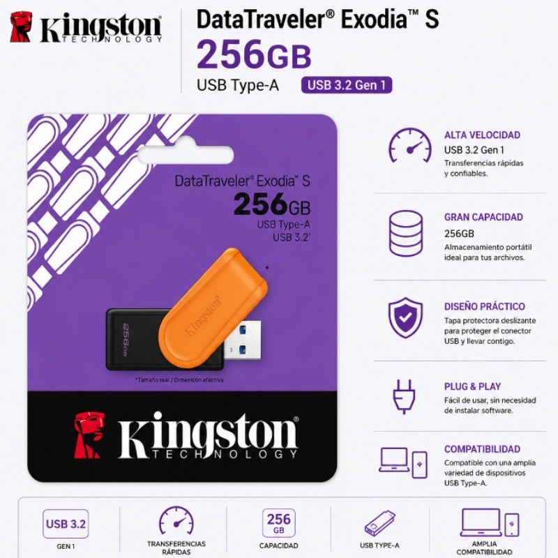 MEMORIA USB 3.2 256GB DATATRAVELER EXODIA S KINGSTON DTXS/256GB