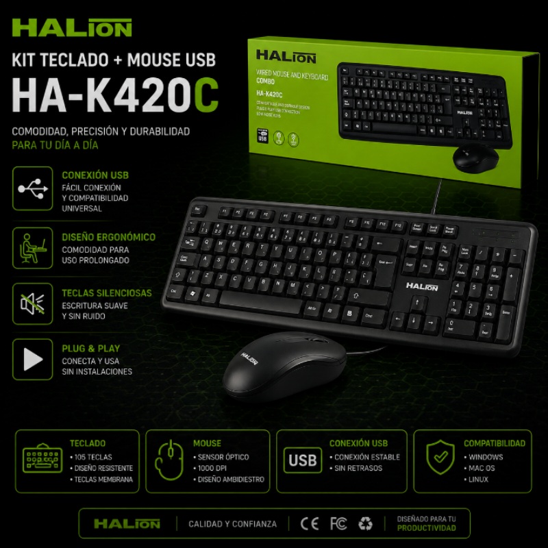 KIT TECLADO + MOUSE USB HA-K420C HALION