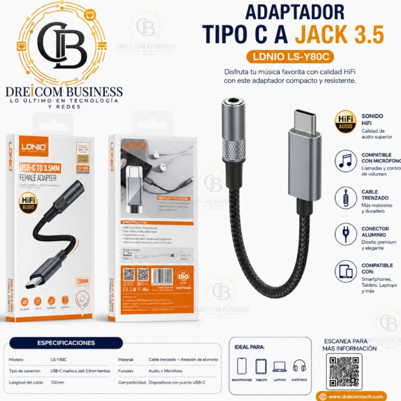 ADAPTADOR TIPO C A JACK 3.5 LDNIO LS-Y80C