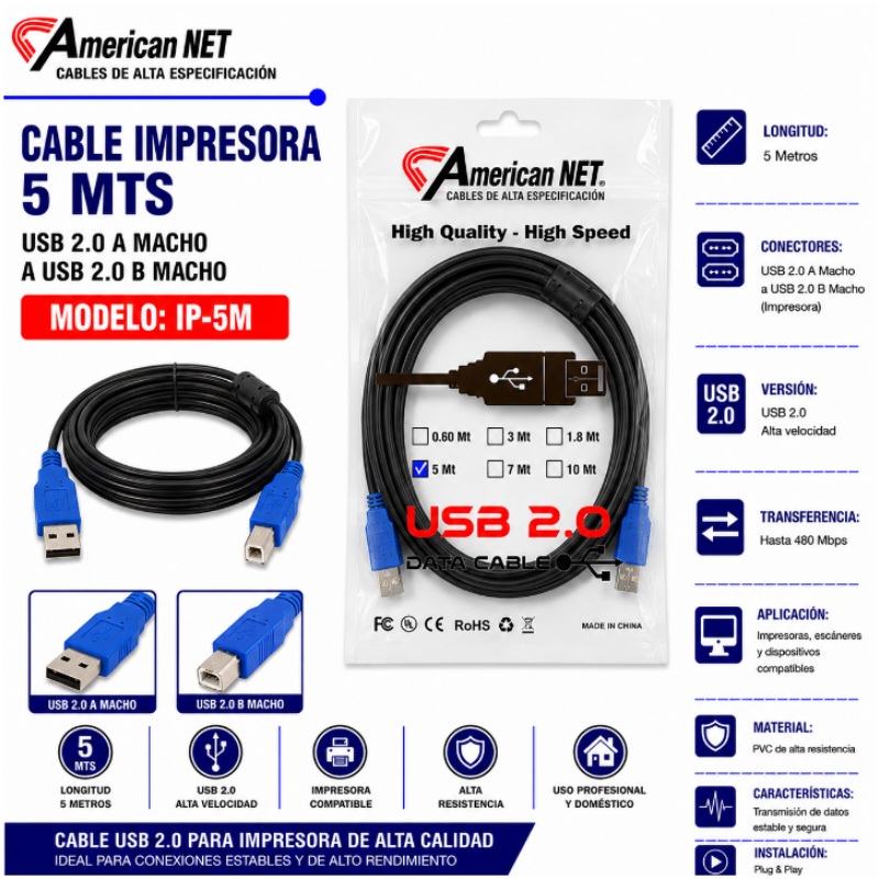 CABLE IMPRESORA 5 MTS AMERICANT IP-5M