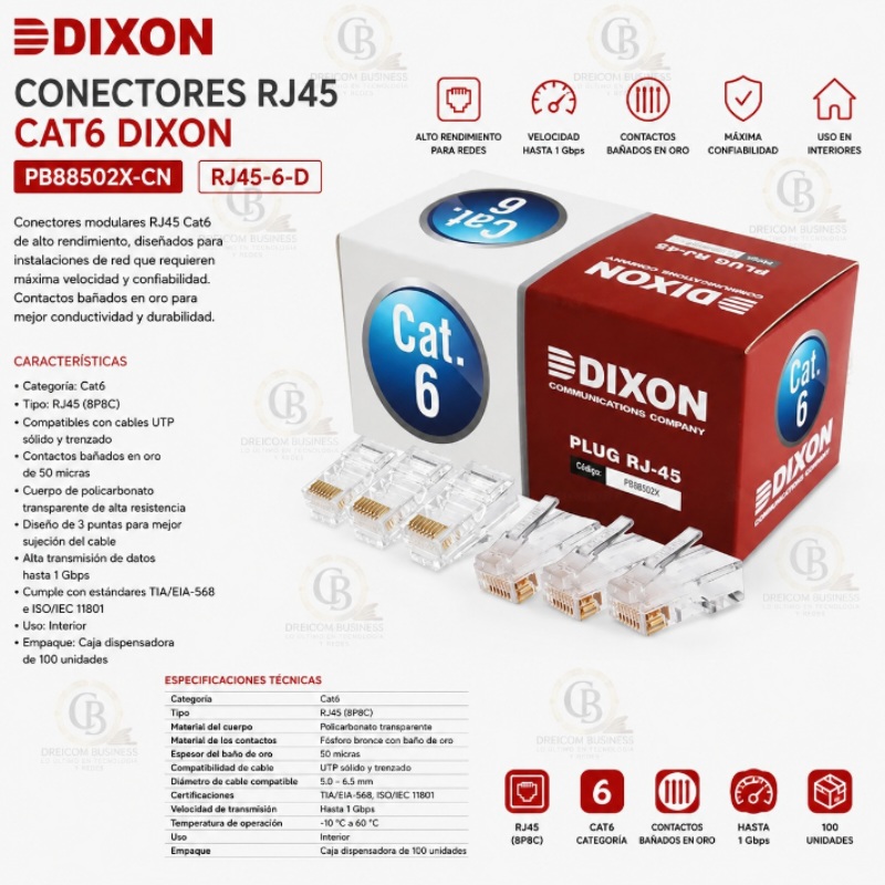 CONECTORES RJ45 CAT6 DIXON PB88502X-CN RJ45-6-D