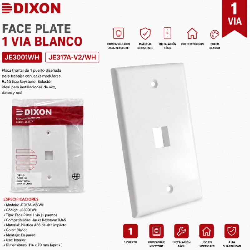 FACE PLATE DIXON 1 VIA BLANCO JE3001WH JE317A-V2/WH