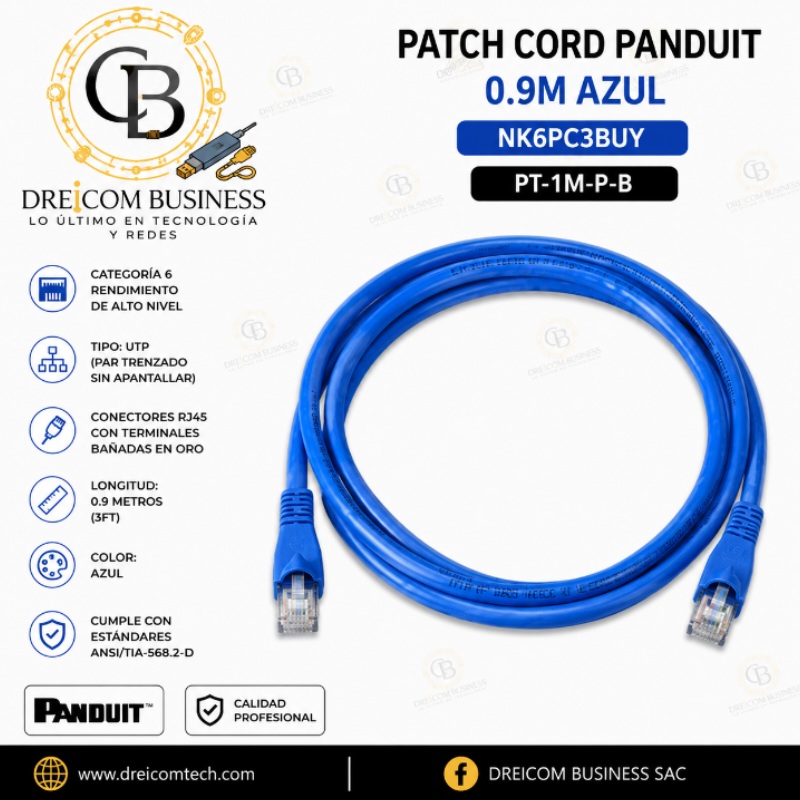 PATCH CORD PANDUIT 0.9M AZUL NK6PC3BUY PT-1M-P-BL