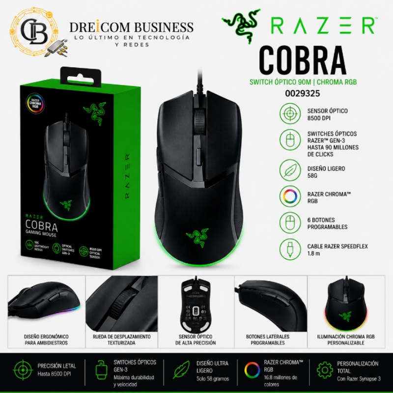 MOUSE RAZER COBRA SWITCH OPTICO 90M CHROMA BLACK 0029325