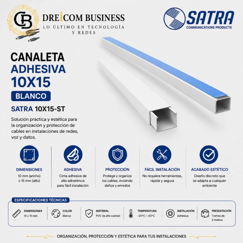 CANALETA ADHESIVA 10X15 BLANCO SATRA 10X15-ST
