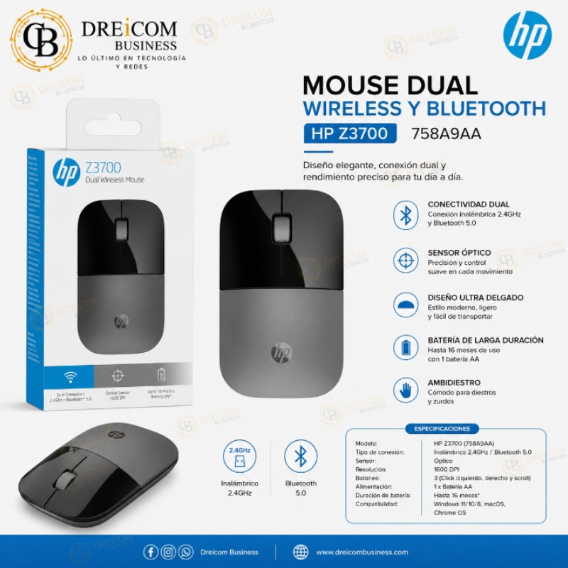 MOUSE DUAL WIRELESS Y BLUETOOTH HP Z3700 758A9AA